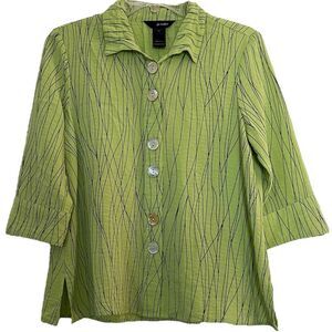 Ali Miles Wired Collar Jacket Petite Small Lagenlook Green Abstract Lines Blouse